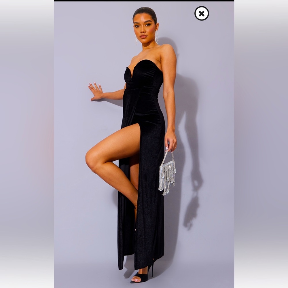 Black velvet draped wrap, detailed Bando Maxi dress